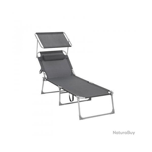 Chaise longue bain de soleil grand mod�le 200 cm charge 150 kg avec appui t�te dossier et parasol i