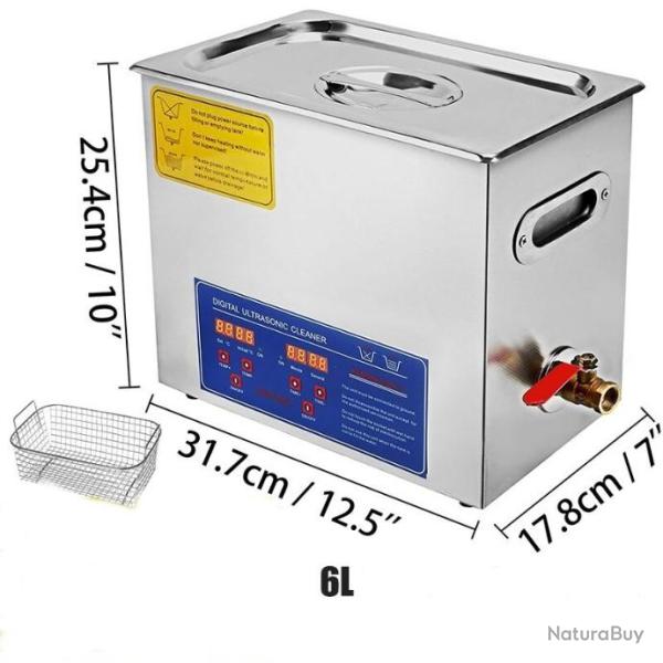 Nettoyeur ultrasonique 6l en acier inoxydable - 180W 40Khz - LIVRAISON GRATUITE ET RAPIDE