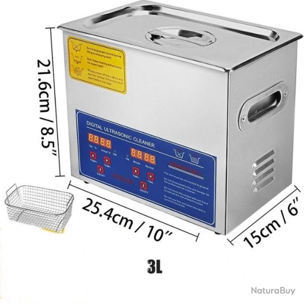 Nettoyeur ultrasonique 3l en acier inoxydable - 120W 40Khz - LIVRAISON GRATUITE