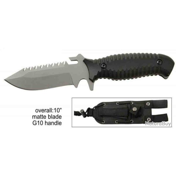Couteau S-TEC Tactical Lame Acier 440 Scie Manche G10 Etui Nylon STT228635