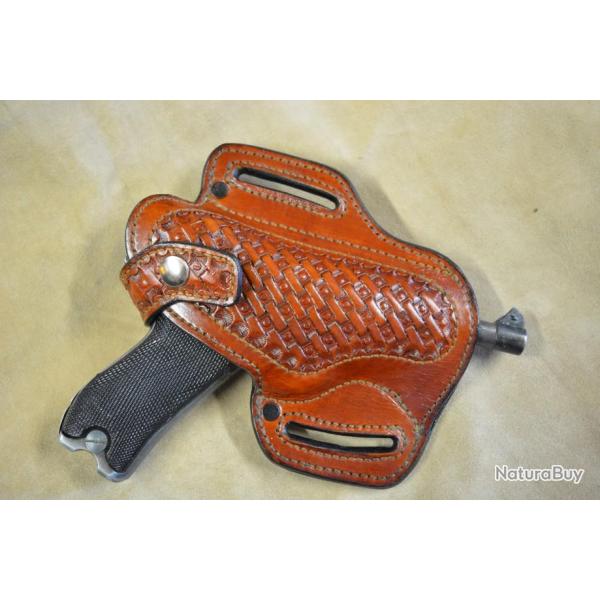 Holster en cuir fauve doubl� pour luger P08 droitier