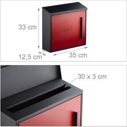 Bo&icirc;te aux lettres murale moderne en acier bicolore design 35 cm noir rouge 13_0000471