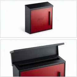Bo&icirc;te aux lettres murale moderne en acier bicolore design 35 cm noir rouge 13_0000471