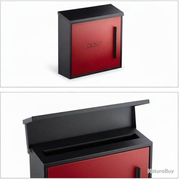 Bo�te aux lettres murale moderne en acier bicolore design 35 cm noir rouge 13_0000471