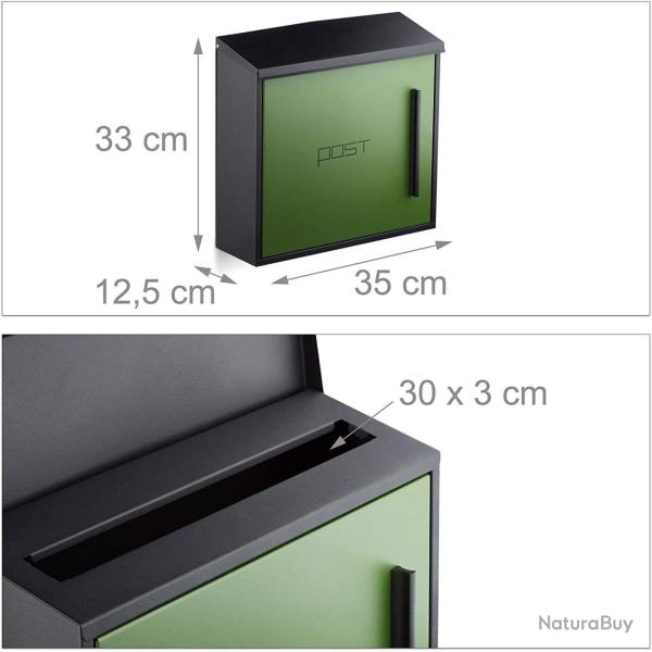 Bote aux lettres murale moderne en acier bicolore design 35 cm noir vert 13_0000471_2