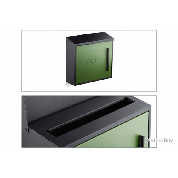 Bo�te aux lettres murale moderne en acier bicolore design 35 cm noir vert 13_0000471_2