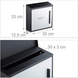 Bo&icirc;te aux lettres murale moderne en acier bicolore design 35 cm noir blanc 13_0000471_3