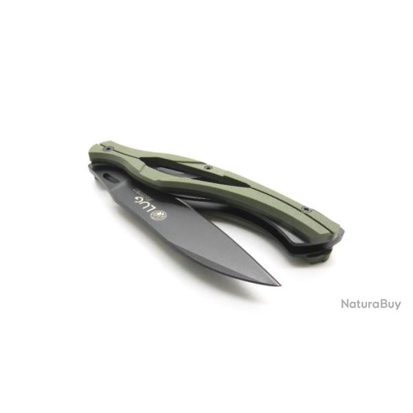 Couteau RAVEN manche G10 Kaki Noir, finition Black Titanium, liner-lock, couteau LUG