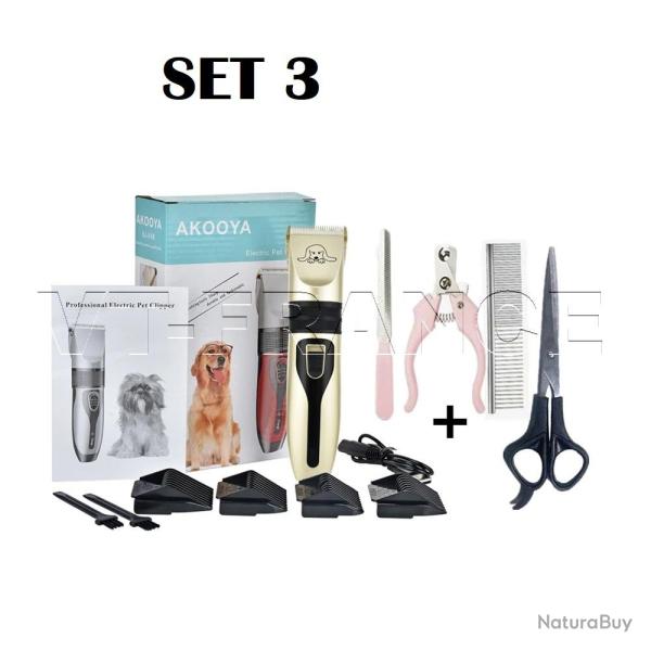 Tondeuse Pro Rechargeable pour Chiens Silencieuse, Modele: SET 3