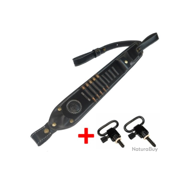 Bretelle Sangle Carabine ou Fusil Cuir V�ritable Noir + Grenadi�res - LIVRAISON GRATUITE