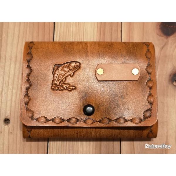 Portefeuille  mouche d'artisan en cuir estamp personnalisable