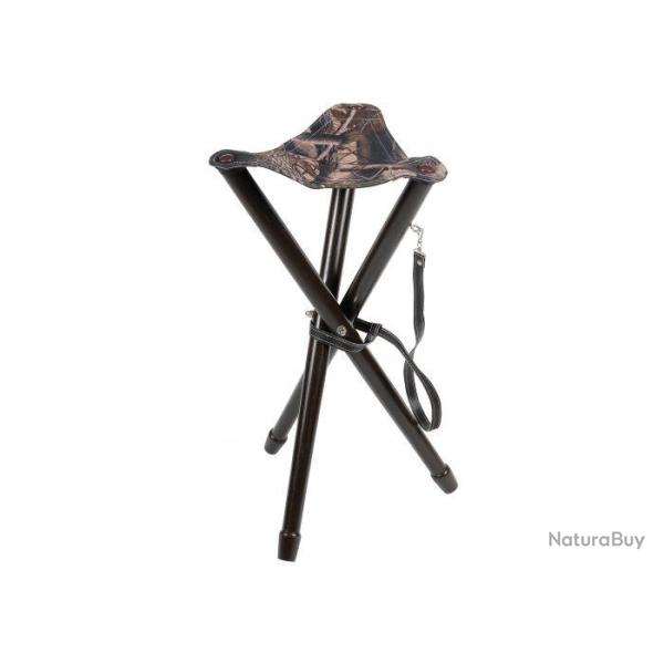 TREPIED BOIS ASSISE CUIR ET TOILE CAMO 65CM
