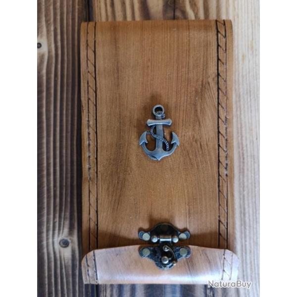 Bloc-note cuir � tannage v�g�tal motif ancre - fabrication d'artisan