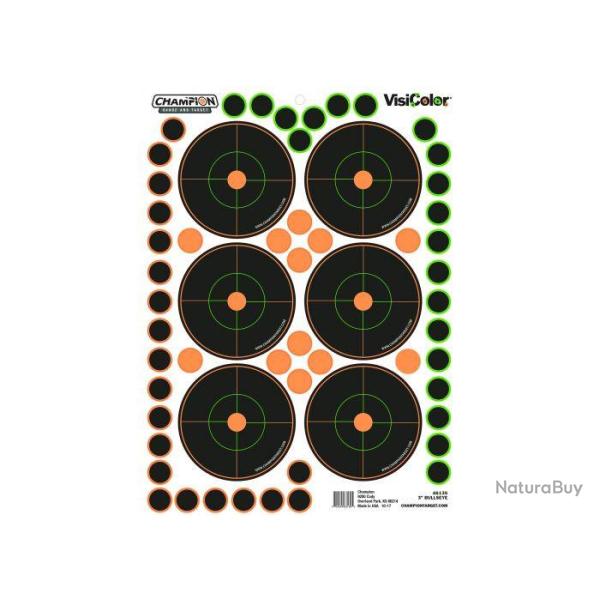 LOT DE 5 CIBLES ADH�SIVES VISICOLOR CHAMPION AVEC PASTILLES INTEGREES