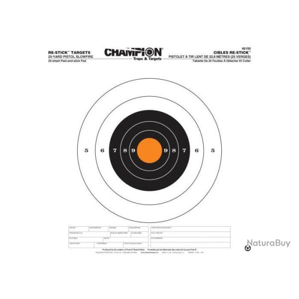 LOT DE 25 CIBLES ADH�SIVES RE-STICK CHAMPION 36,83 X 36,83 CM