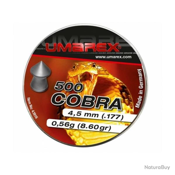 Boite de 500 plombs COBRA - Plomb pointu 4.5mm (.177) - 0.56g