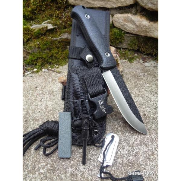 Couteau Elk Ridge Bushcraft Survie Acier 440 Manche FRN Black Etui Affuteur Fire Starter ER555BK