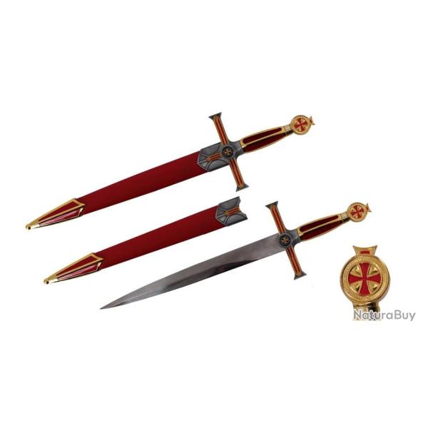 Dague Templi�re d'apparat rouge de 54 cm  avec fourreau