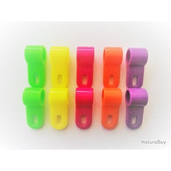 LOT DE 10 BAGUES D'ATTACHE PLASTIQUE  9,5 MM EN 5 COULEURS