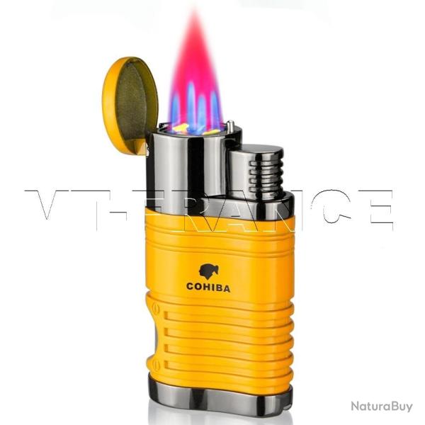 Briquet Chalumeau Cigare Cohiba 4 Torches, Couleur: Jaune Silver