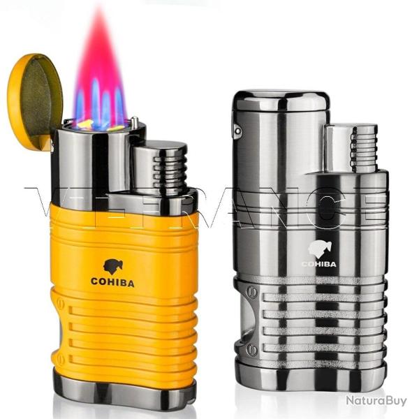 Briquet Chalumeau Cigare Cohiba 4 Torches, Couleur: Silver