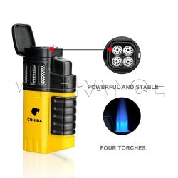 Briquet Chalumeau Cigare Cohiba 4 Torches-Jaune A