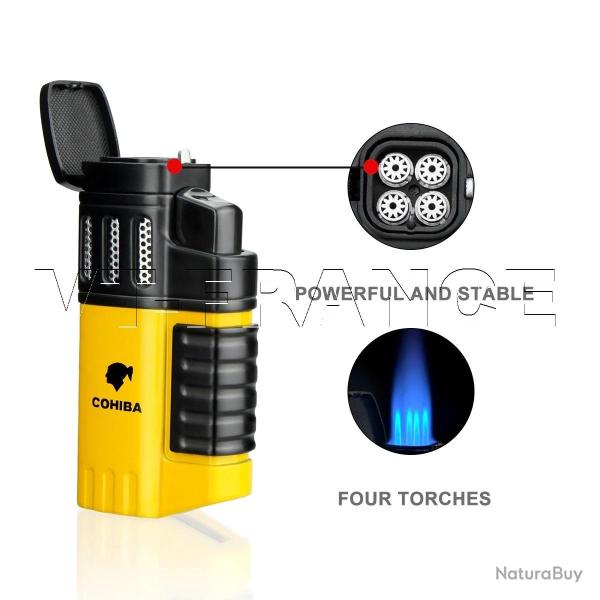 Briquet Chalumeau Cigare Cohiba 4 Torches-Jaune A 20260729082513