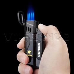 Briquet Chalumeau Cigare Cohiba 4 Torches-Noir Black
