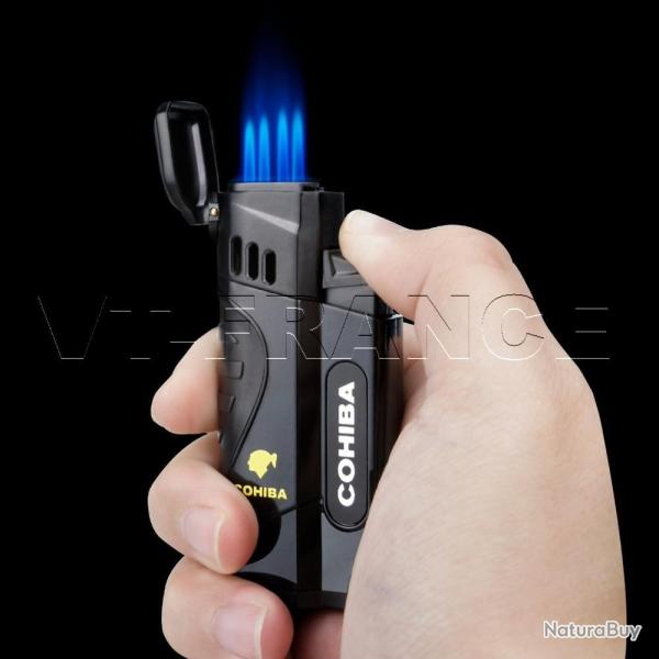 Briquet Chalumeau Cigare Cohiba 4 Torches, Couleur: Noir Black
