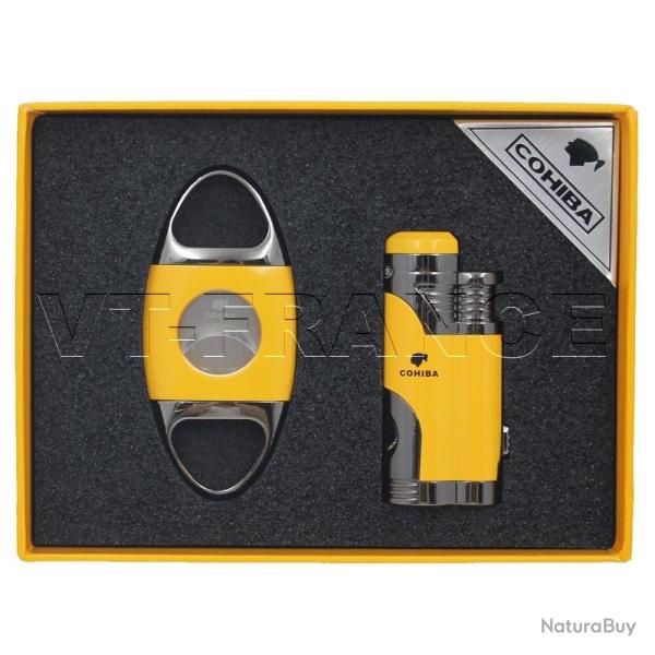 Kit COHIBA Briquet Coupe Cigare, Couleur: Jaune Silver