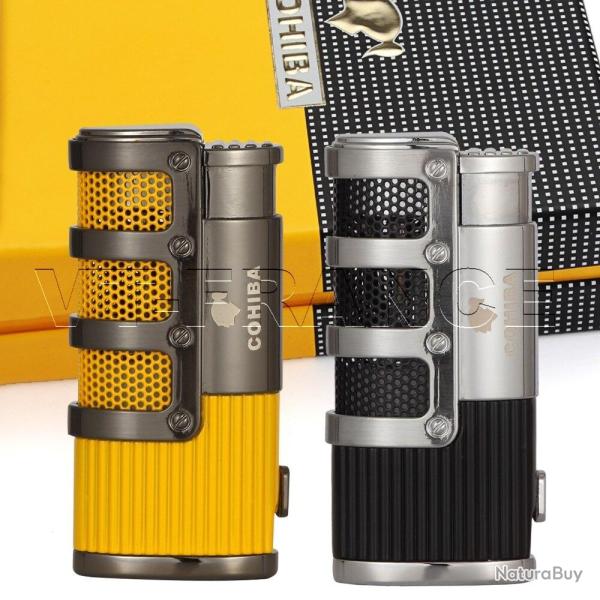 Briquet Chalumeau Cigare Cohiba 3 Torches, Couleur: Jaune Silver