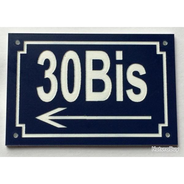 num�ro de rue maison et fl�che � gauche personnalis� plaque pvc format 200 x 300 mm fond BLEU