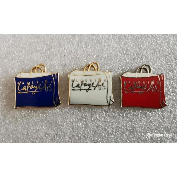 Lot Pin's Qty.3 / Sacs Galeries Lafayette Paris / Couleur Bleu, Rouge, Blanc