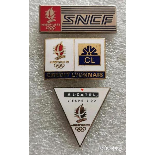 Lot Pin's Qty. 3 / SNCF - C. Lyonnais- Alcatel / JO. ALBERTVILLE 1992