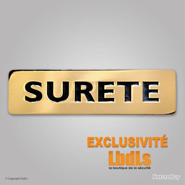 Badge mtal SURETE 6,5 x 2 cm dor attache magntique