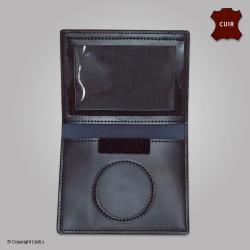 Porte carte et m&eacute;daille 3 volets + NAVIGO cuir noir