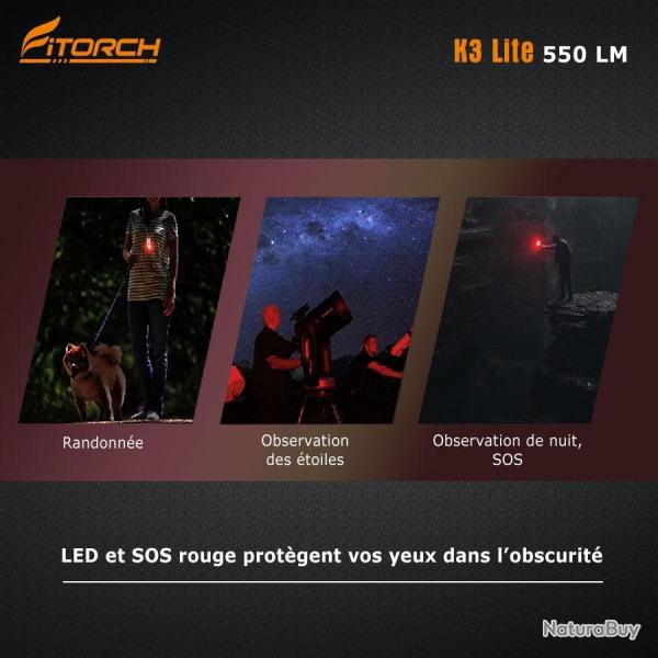 lampe de poche Fitorch K3 Lite noir - 550 LM - 3 LED
