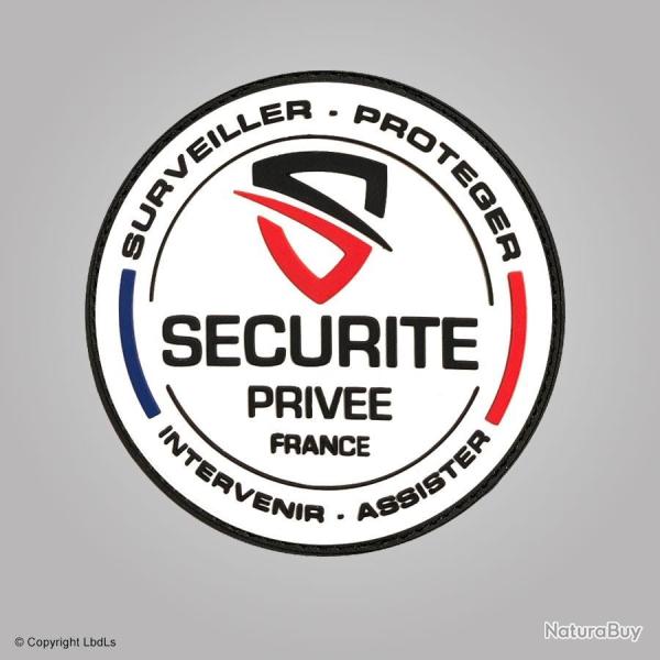 Patch PVC SECURITE PRIVEE FRANCE blanc 8 cm velcro crochets