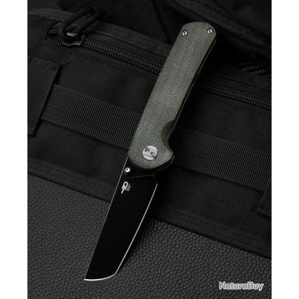 Couteau Bestech Sledgehammer Green Lame Acier D2 Black Manche Micarta IKBS Linerlock Clip BTKG31B2