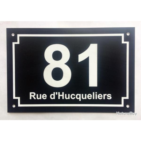 num�ro de rue et nom de rue personnalis� plaque pvc format 100 x 150 mm fond NOIRE