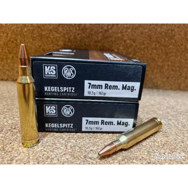2 BOITES DE MUNITIONS CHASSE RWS CAL: 7mm REM MAG  KS  10.5 GR