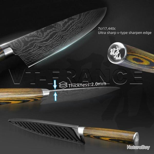 Set Couteau Japonais Cuisine Pro Gyuto Lame Inox Damas-PACK 13.