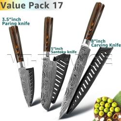 Set Couteau Japonais Cuisine Pro Gyuto Lame Inox Damas-PACK 17.