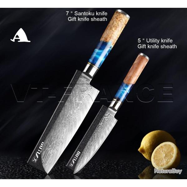 Set Couteau Japonais Cuisine Pro Lame Damas -A
