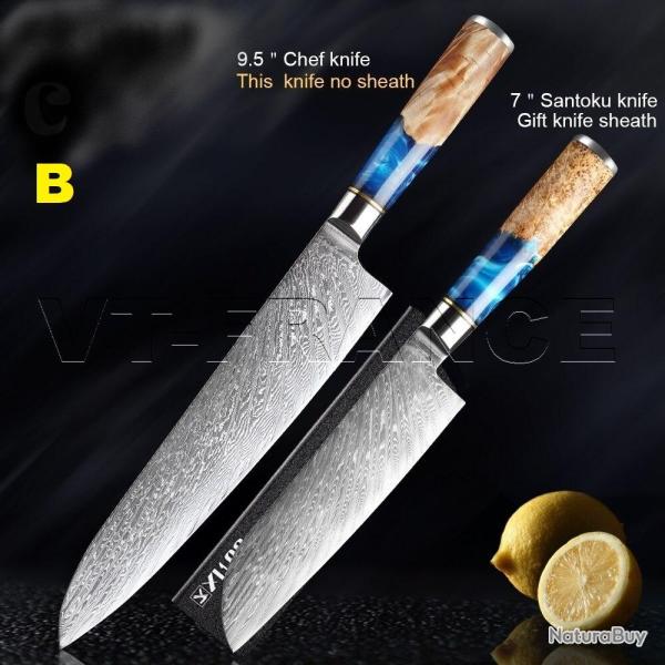 Couteau Cuisine Pro Lame Damas Japon 67 Couches, Modele: B