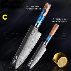 Set Couteau Japonais Cuisine Pro Lame Damas -C