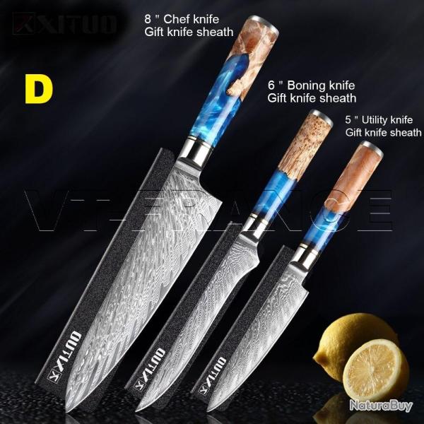 Set Couteau Japonais Cuisine Pro Lame Damas -D