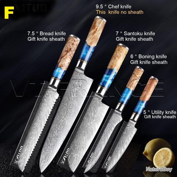 Set Couteau Japonais Cuisine Pro Lame Damas -F
