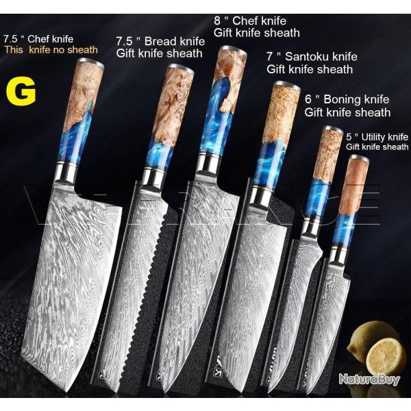 Couteau Cuisine Pro Lame Damas Japon 67 Couches, Modele: G