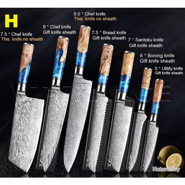 Set Couteau Japonais Cuisine Pro Lame Damas -H